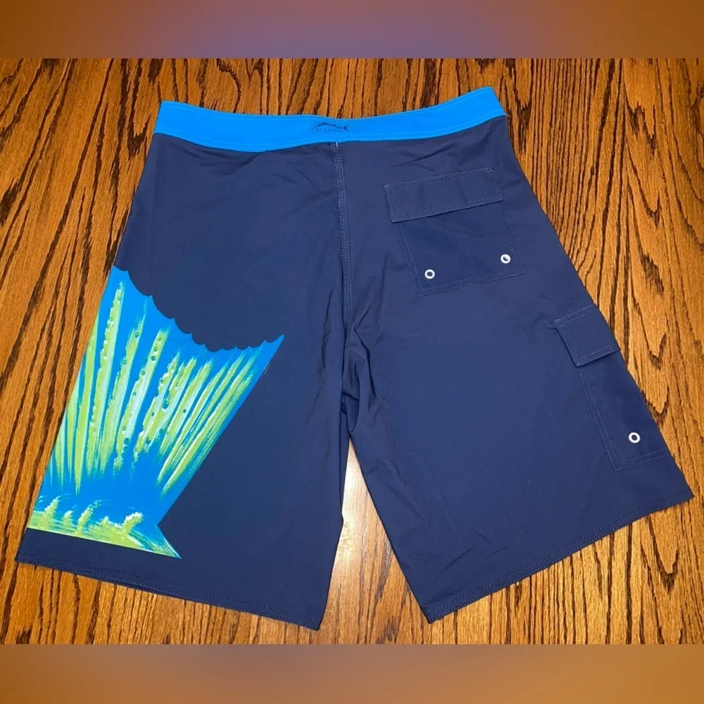 Blue Fin Sailfish 4-Way Board Shorts Pocket Waist Tie USA Blue Men’s 36 NWT